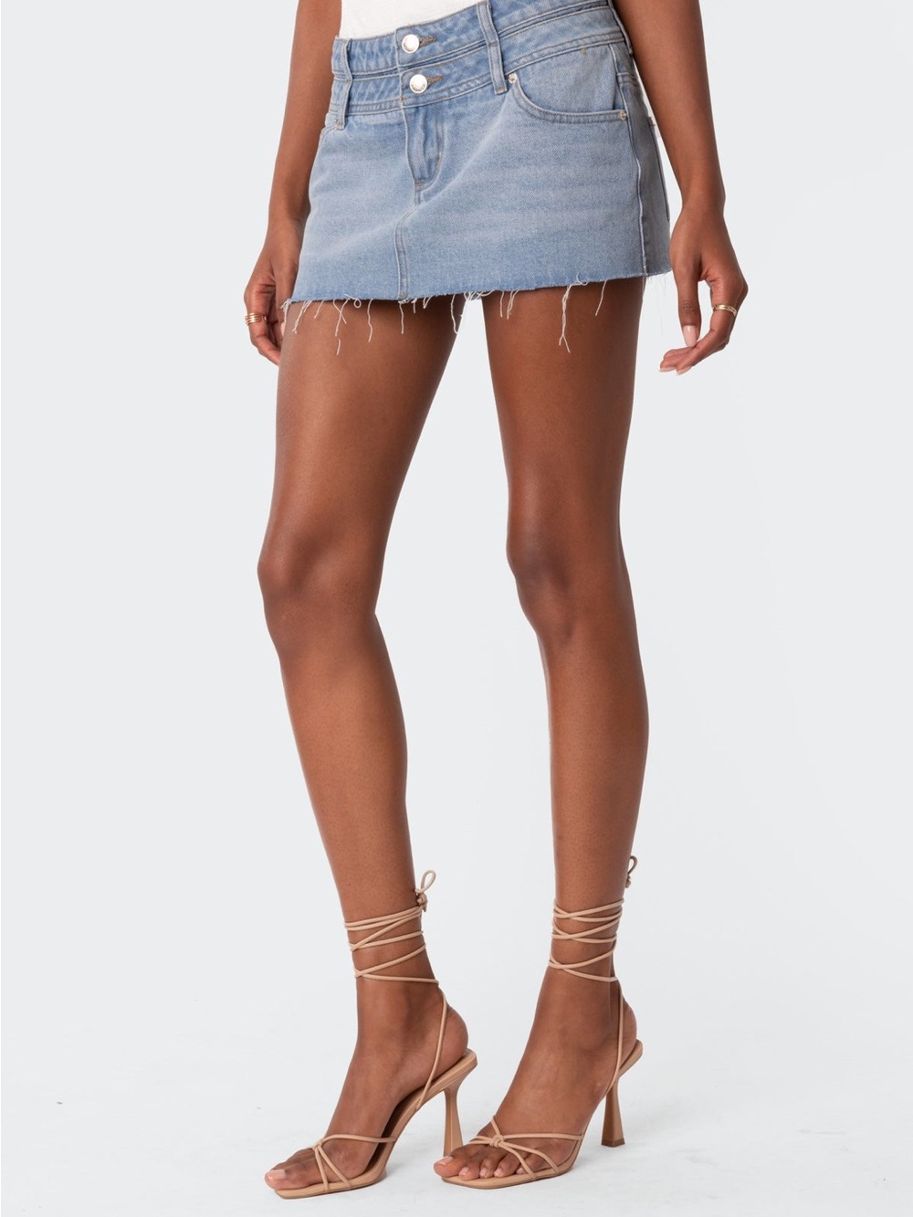 Edikted Double-Button Jean Skirt